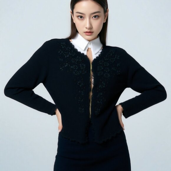 VTG PARIS SMITH Holiday Bead and Ribbon Embellished Sweater SZ M - Picture 1 of 7